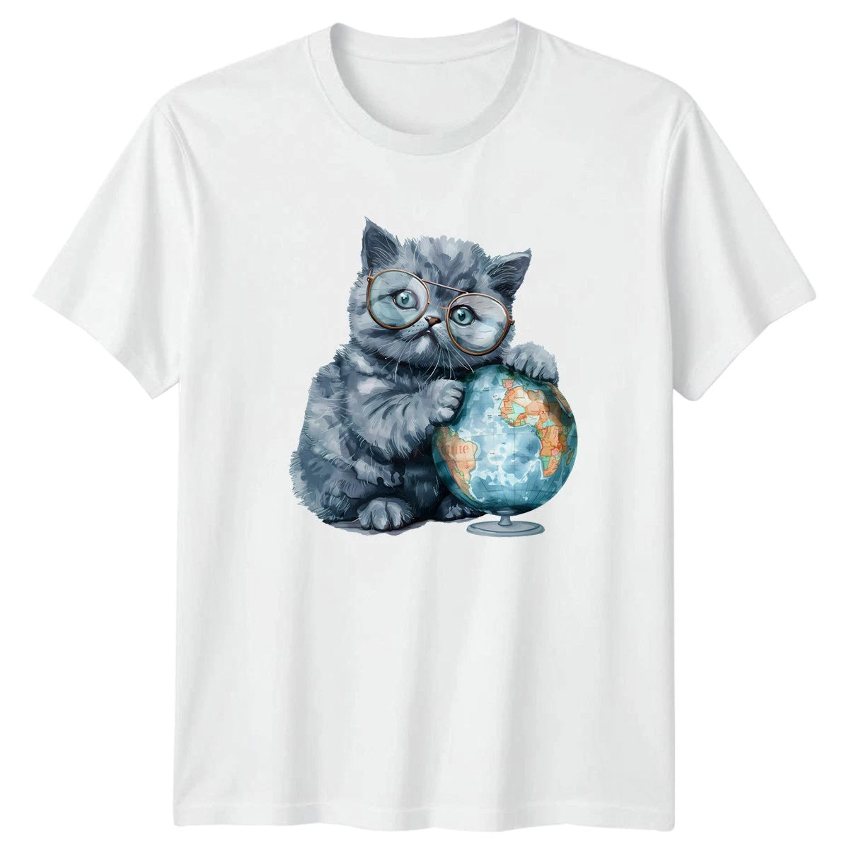 Cute Kitten Wearing Glasses T-Shirt Geography Cat Birthday Gift For Him And Her