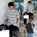 Summer Streetwear Wave Jacquard Tee Breathable Fabric Polyester Cotton