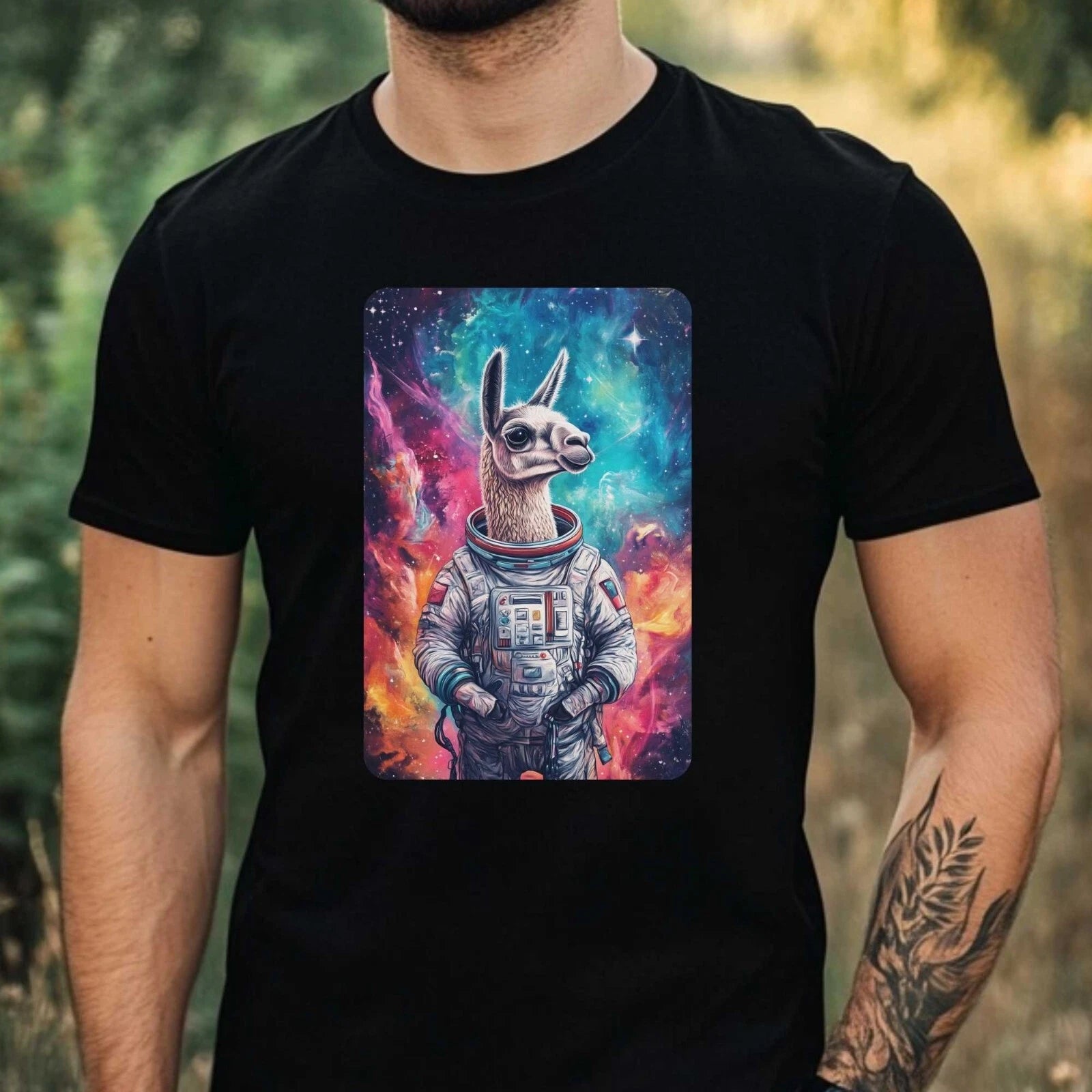 Mens Llama Astronaut Print Cotton T-Shirt Size XS to 5XL