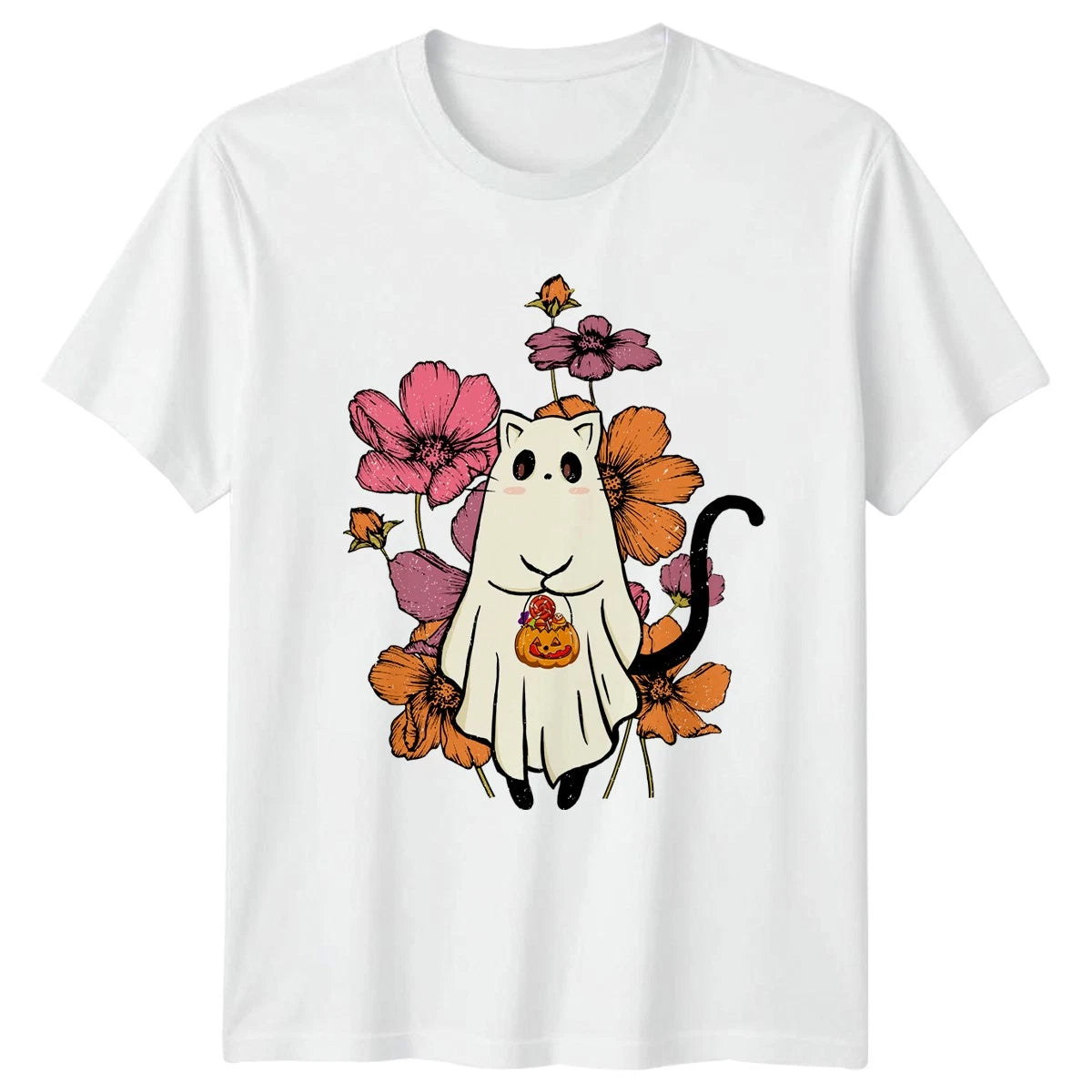 Cute Cat Spooky Sublimation Womens T-Shirt Ghost Cat Halloween Halloween Gift