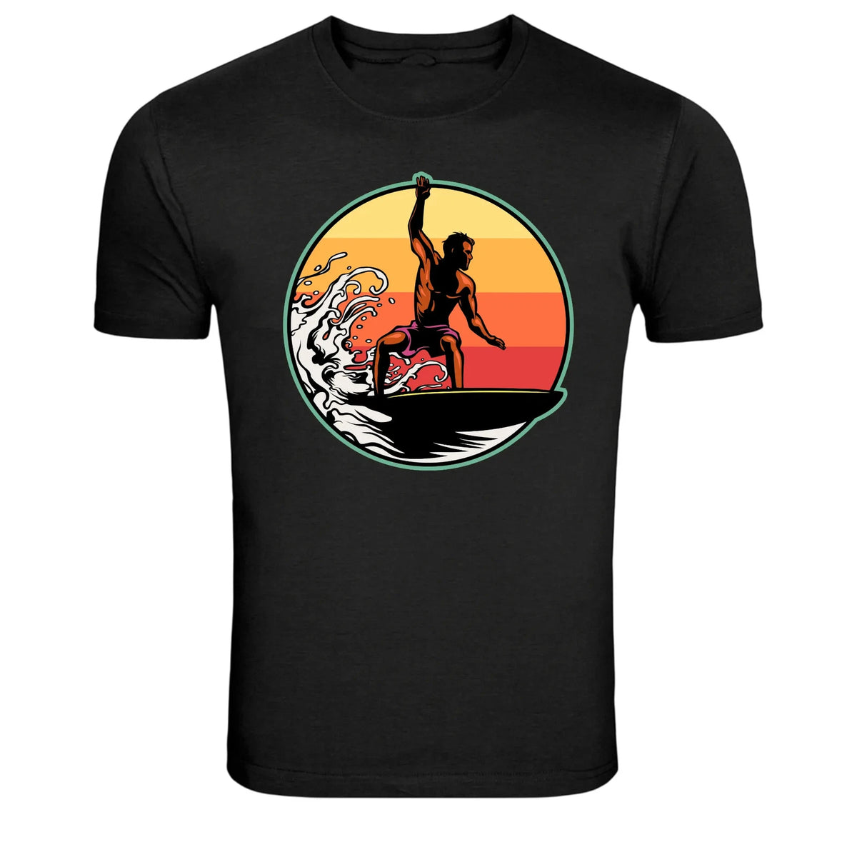 Retro Sunset Surfer Ocean Wave Beach Summer T-Shirt
