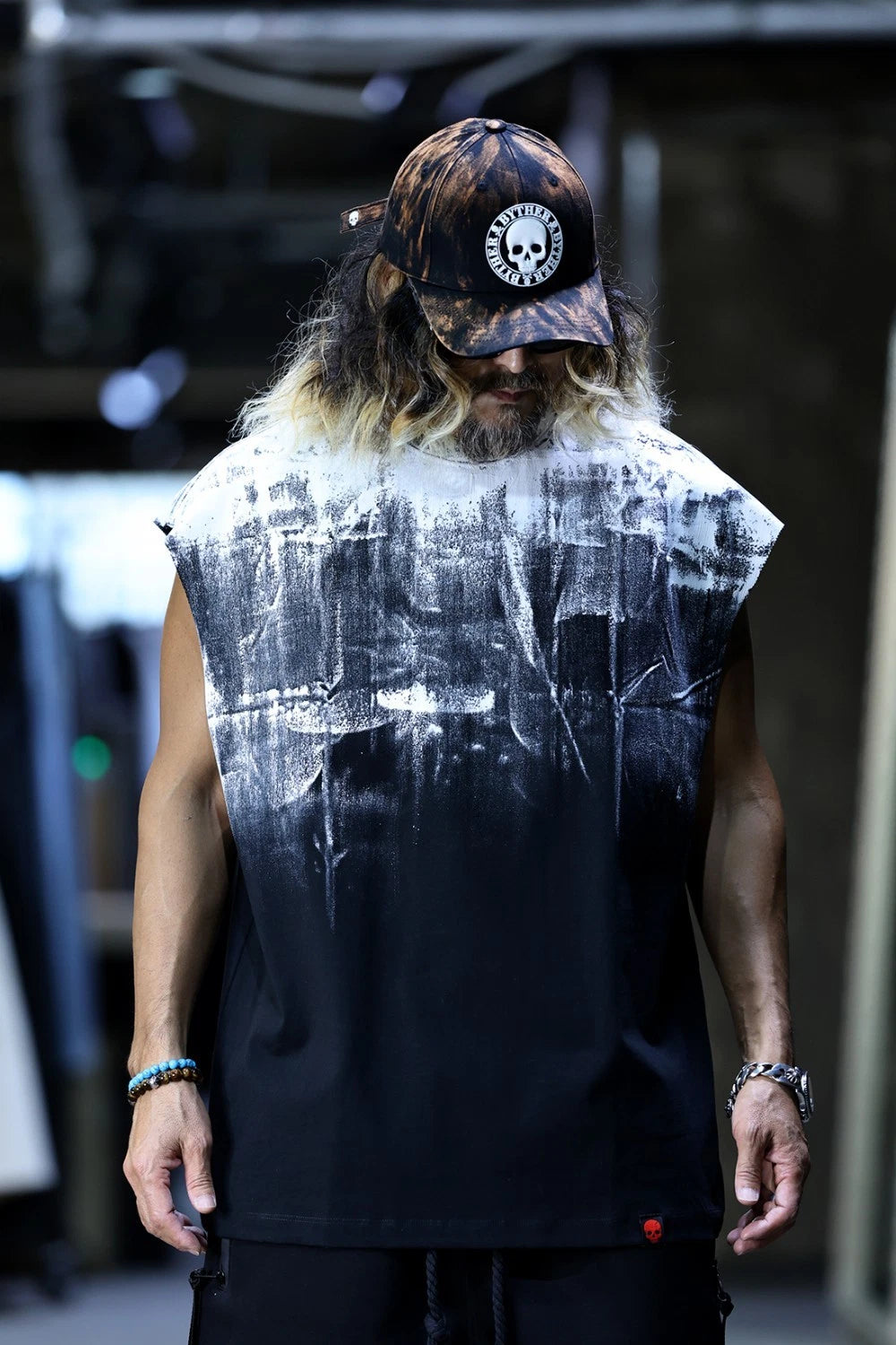 ByTheR Mens Hand Painted Graphic Loose Fit Sleeveless Tank Top Streetwear