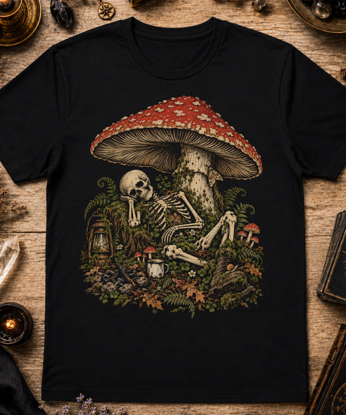 Skeleton Mushroom T-Shirt Goblincore Gothic Forest Dark Cottagecore Tee XS-5XL