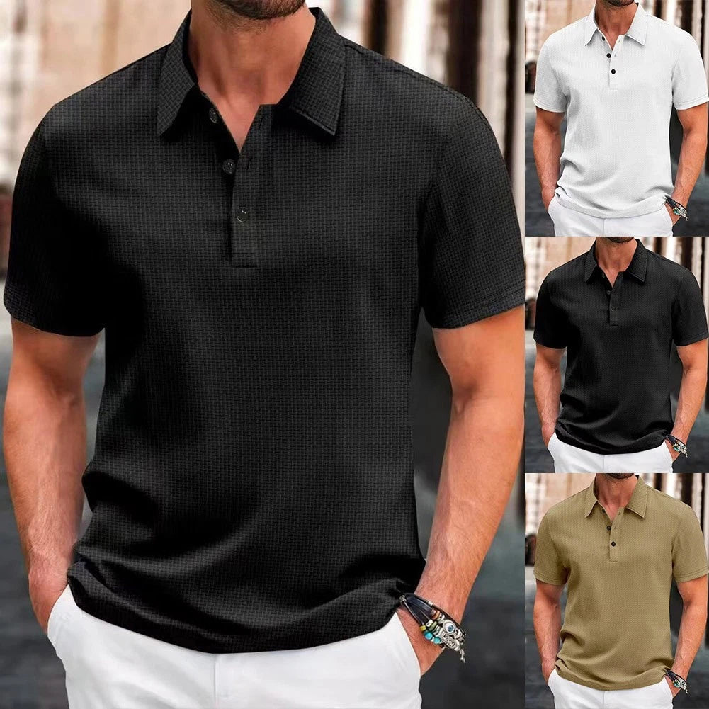 Breathable Solid Color Men's Short Sleeve Lapel Shirt Business Streetwear