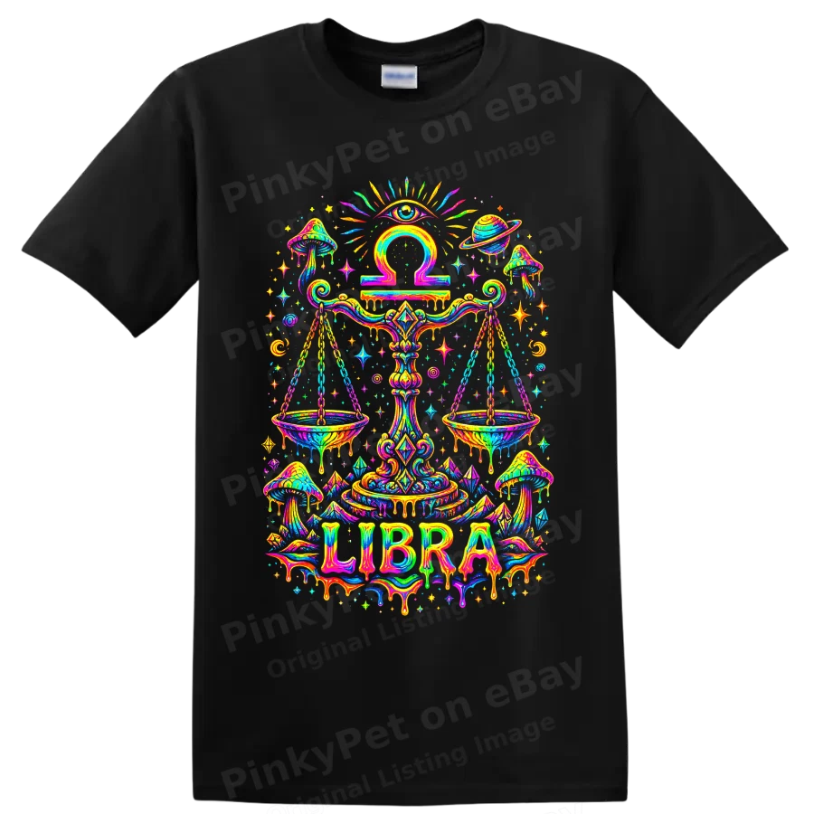 Libra Zodiac Sign Psychedelic Scales Astrology Cosmic Colorful Art T Shirt Tee