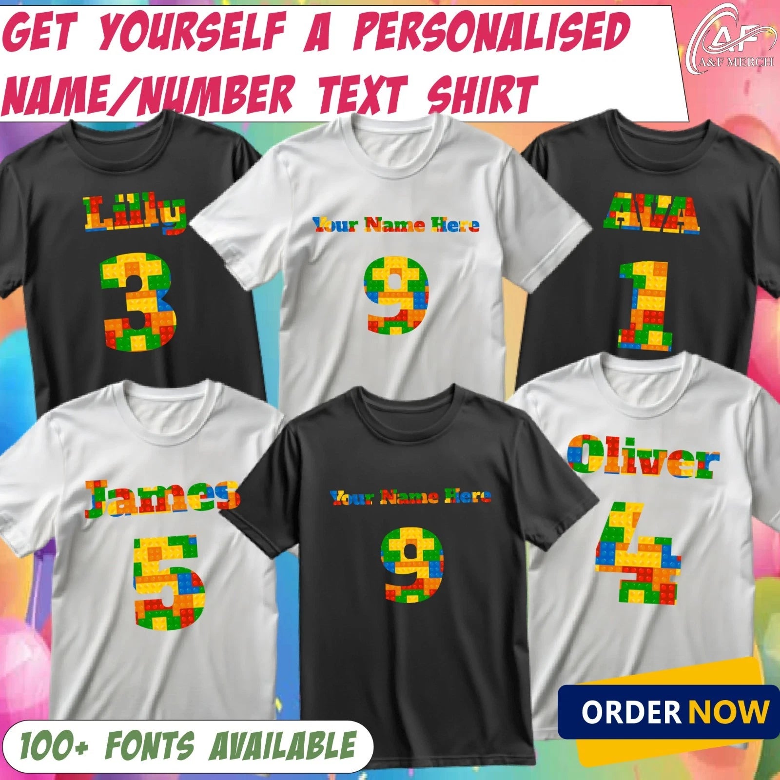 Personalised Custom Name Number T-Shirt Colorful Building Blocks Gifts