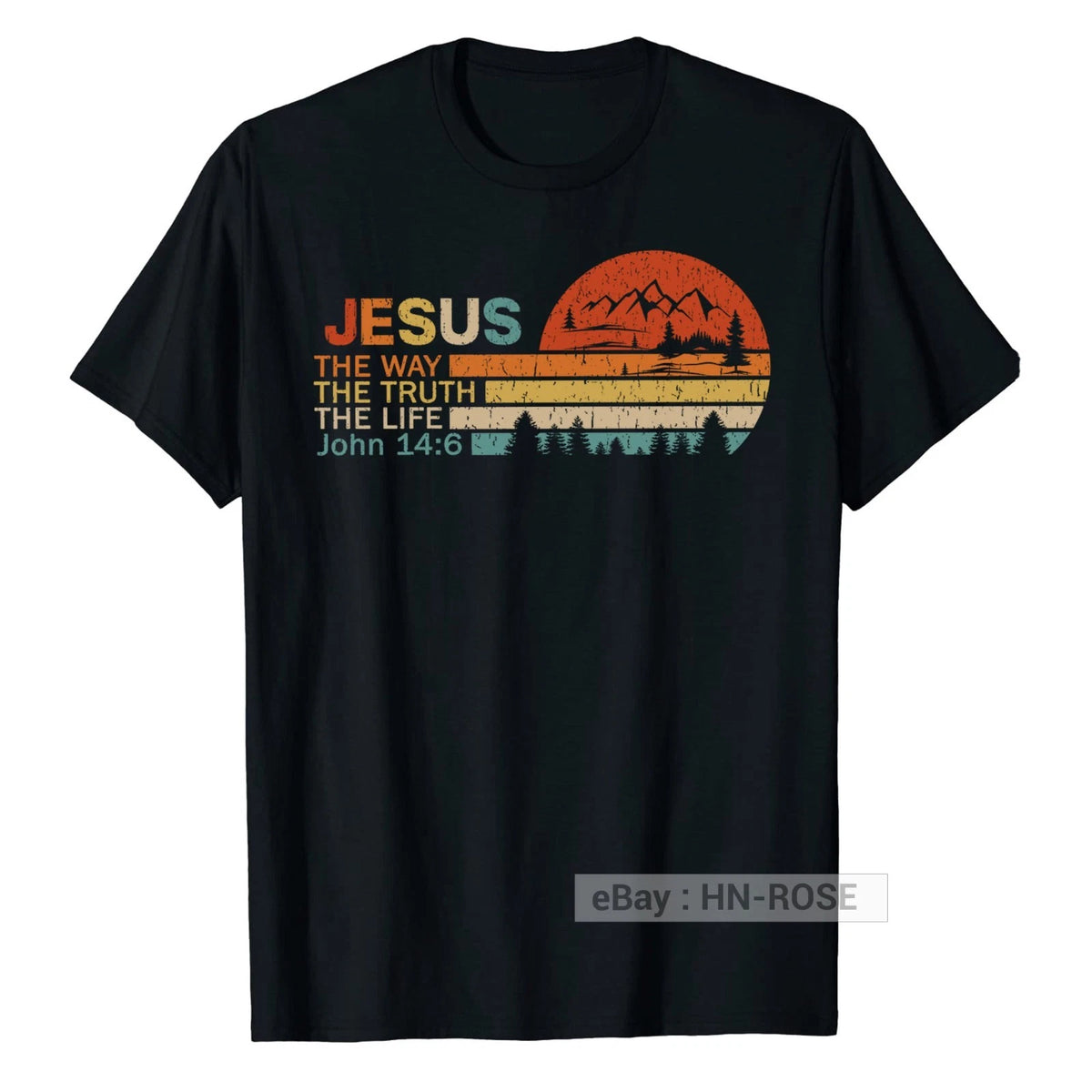 Christian Cross T-Shirt Vintage Retro Sunset Bible Verse Faith Gospel Jesus Tee