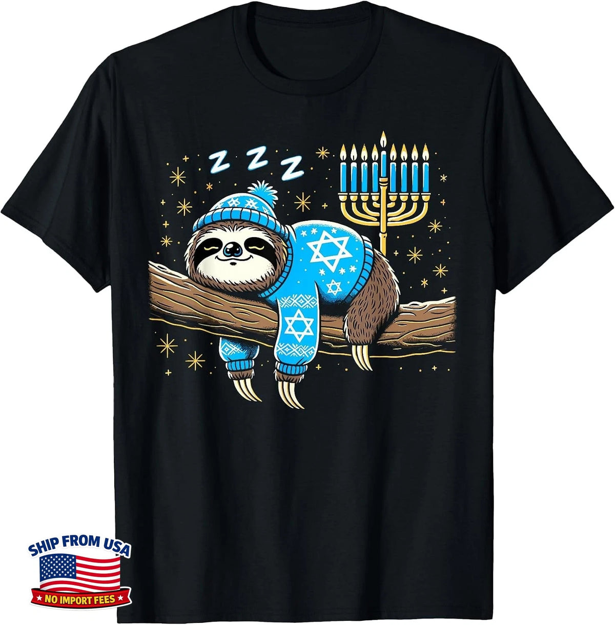 Funny Sleeping Sloth Hanukkah Chanukah Jewish PJs T-Shirt