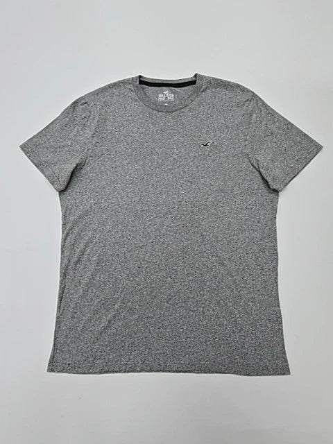 Hollister Men Gray College Logo T-Shirt Size L Regular Crew Neck