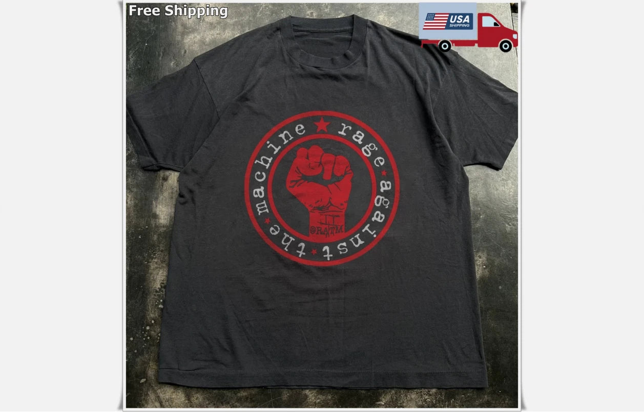 Rage Against the Machine T-shirt, Unisex Black Cotton T-shirt Size S-5XL