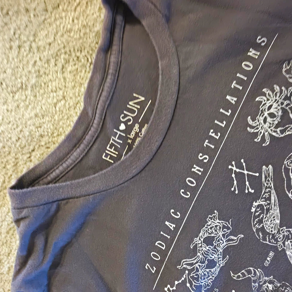 Fifth Sun Men’s XL Gray Zodiac Constellations Graphic Print Crew Neck T-Shirt