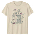 Vintage Sketch Of A Window Womens T-Shirt Climbing Roses Floral Aesthetic