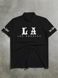Minimalist Men's LA Los Angeles Print Polo Shirt, Loose Lightweight Polyester Ca