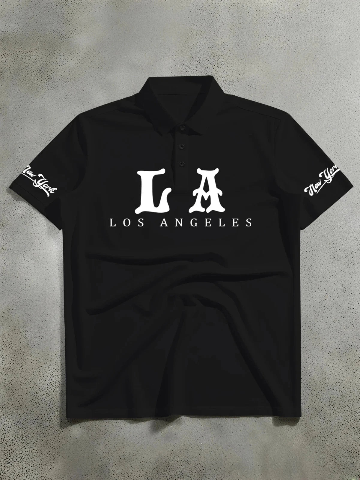 Minimalist Men's LA Los Angeles Print Polo Shirt, Loose Lightweight Polyester Ca