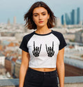 Creative Finger Bone | Skeleton | Girl Fashion | Novelty| Ladies Raglan Crop Top