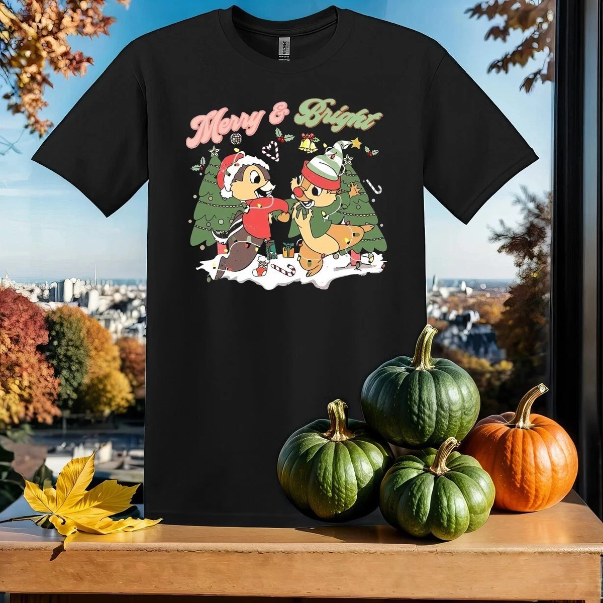 Merry And Bright Chip And Dale T Shirt Men Women Unisex Tshirt