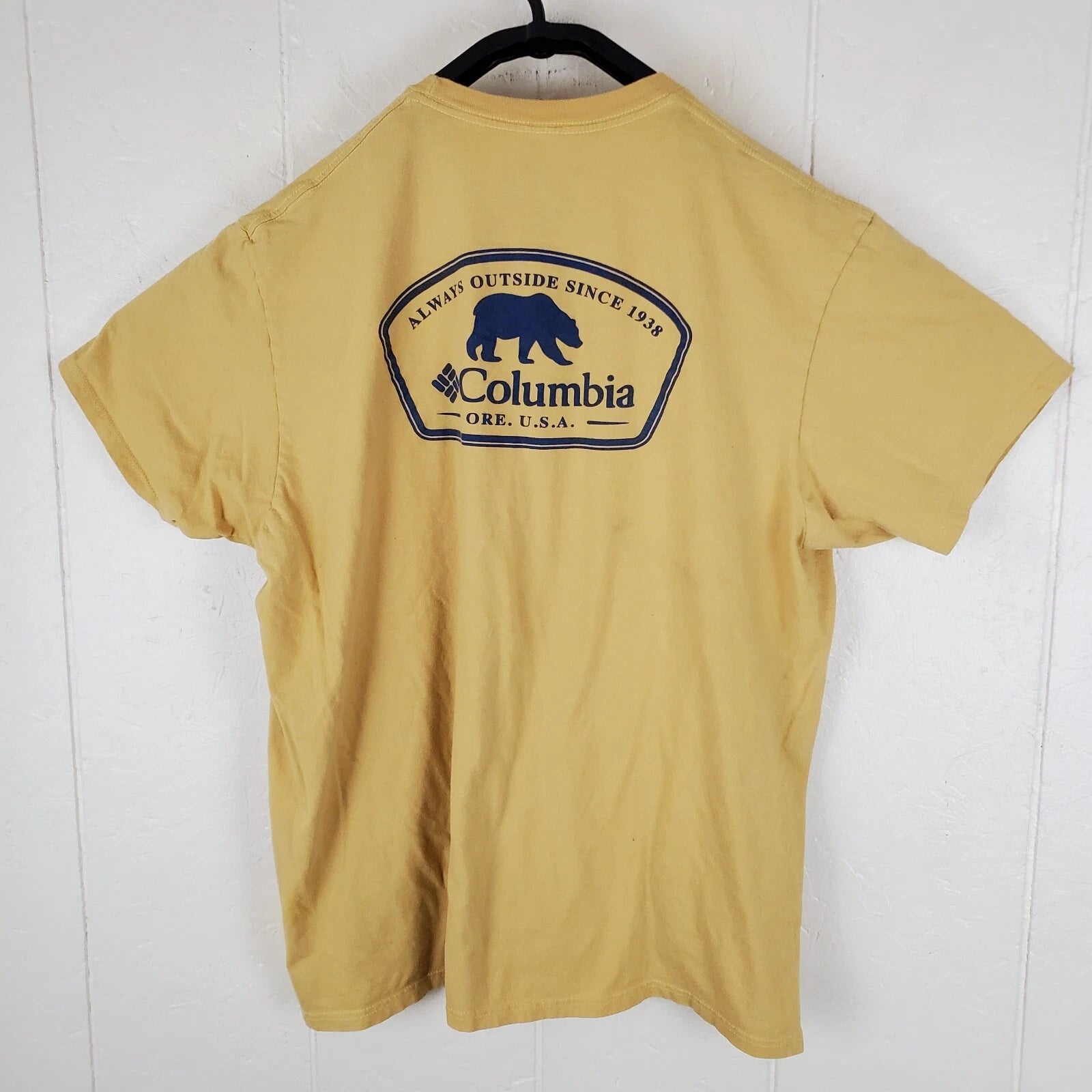 Columbia Shirt Mens Extra Large Yellow Crew Neck short Sleeve Graphic Outdoors