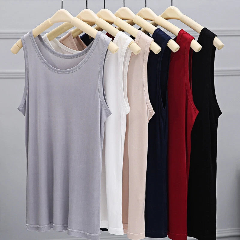 Men 100% Pure Nature Silk Tank Sleeveless Top Knit Vest Singlet Blouse Luxury