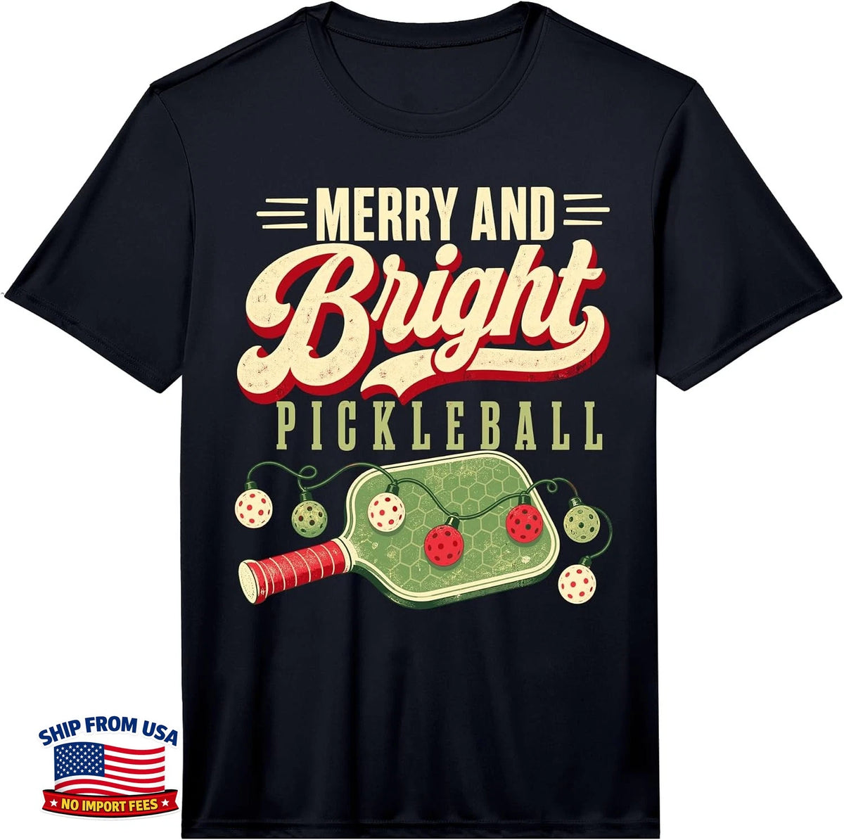 Merry and Bright Pickleball Christmas Lights Performance Tee