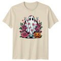 Floral Rose Ghost Peace Sign Womens T-Shirt Cute Ghost Halloween Gift For Her