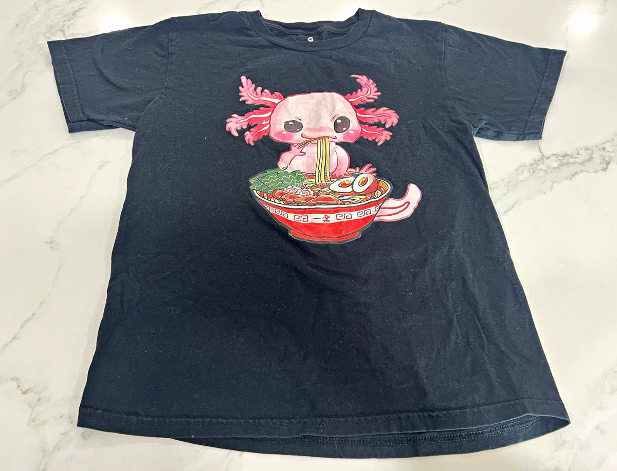 Men’s S Regular Black Cotton/Poly Knit Crew Neck Axolotl Ramen Graphic Tee Image 1 of 3