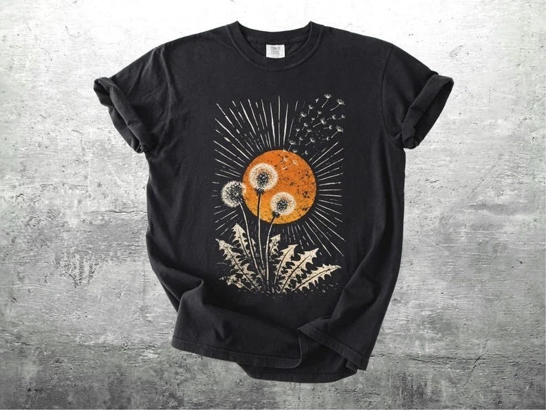 Vintage Dandelion Flower Sun Graphic Aesthetic Nature Lover Oversized T shirt