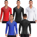 Agoky Men Latin Modern Ballroom Dance Tops Rhinestones Figure Skating AU