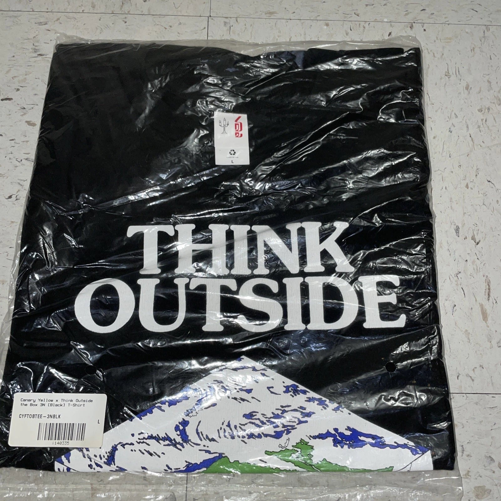 VIRGIL ABLOH CANARY YELLOW THINK OUTSIDE THE BOX T-SHIRT LARGE VAA BLACK NEW