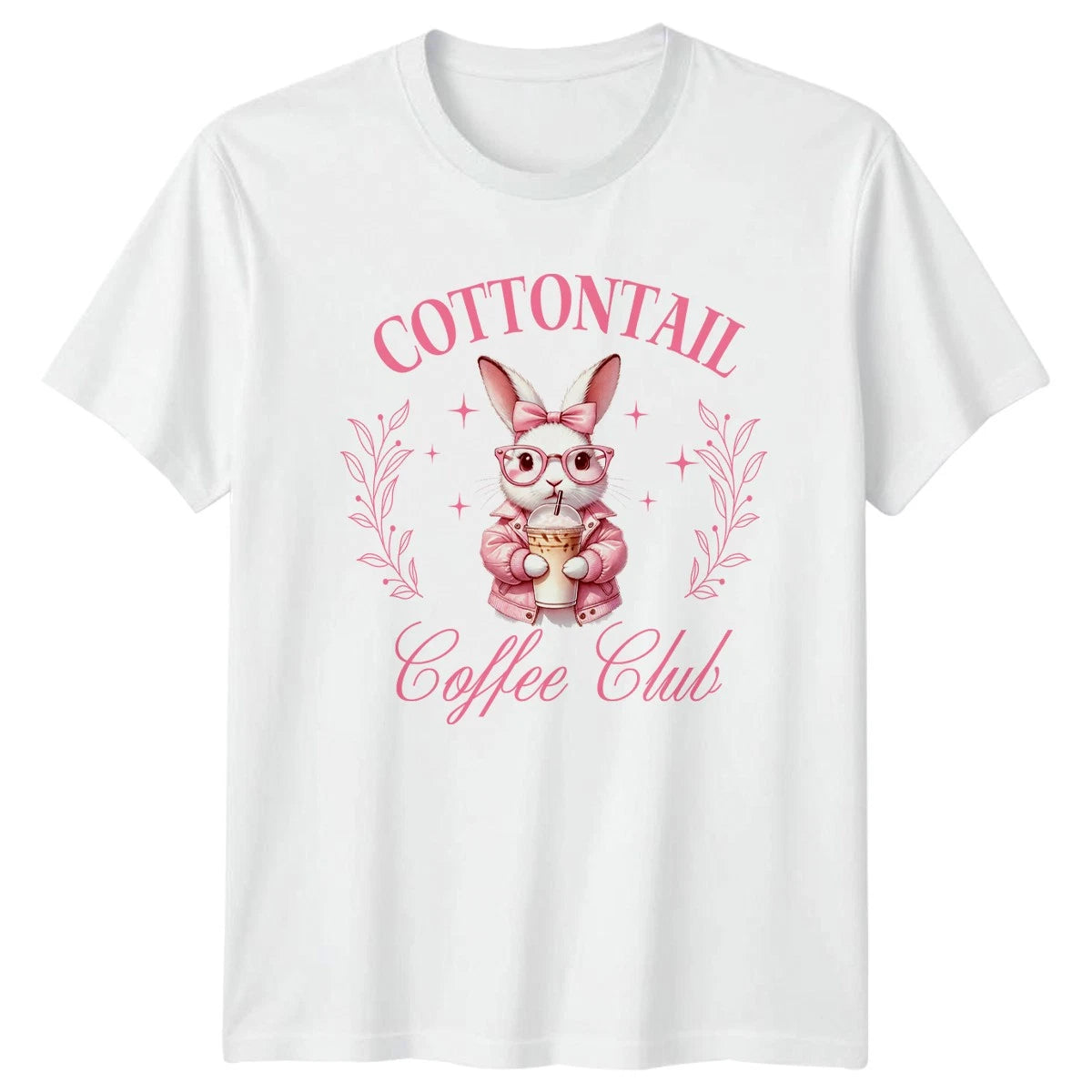 Cottontail Coffee Club Womens T-Shirt Bunny Rabbit Aesthetic Coffee Lover