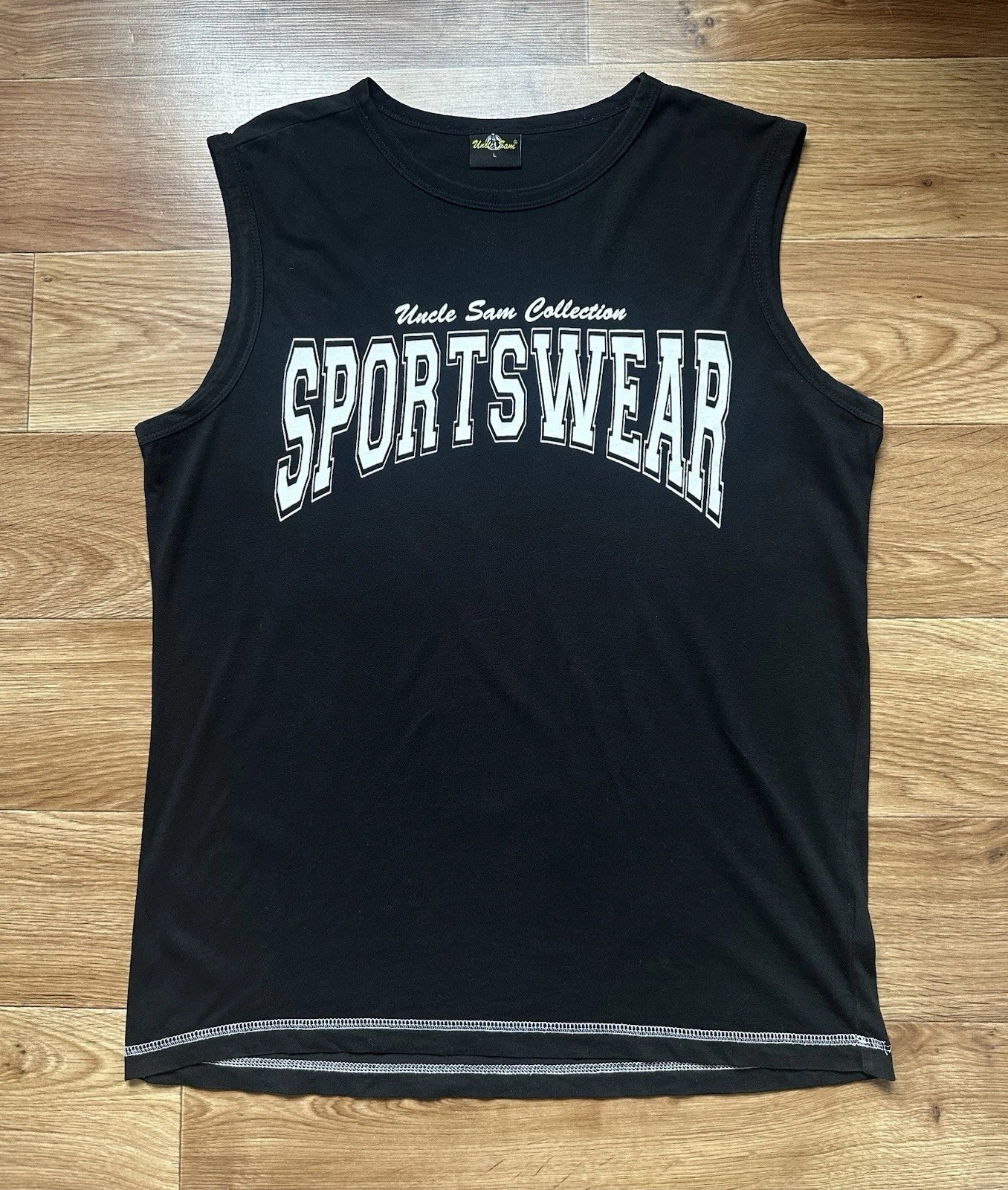 Vintage Uncle Sam Sportswear Tank Top Black Muscle Shirt 90s Bodybuilding Gym L