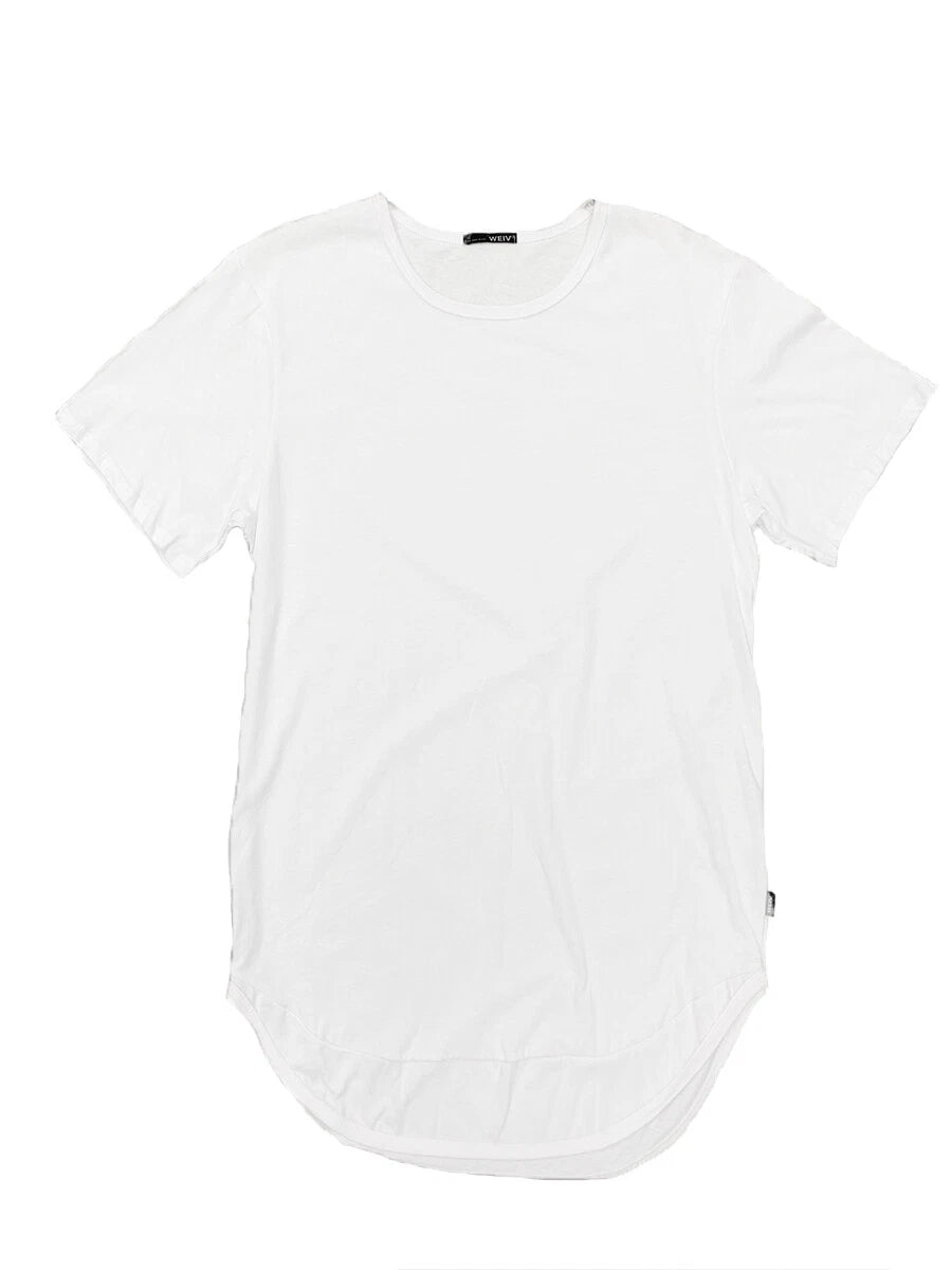 Men's Plain White Extended Scallop Tee Tshirt