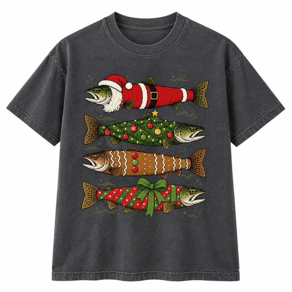 Comfort Colors Christmas Trout Fishing Shirt Funny Holiday Fisherman Tee