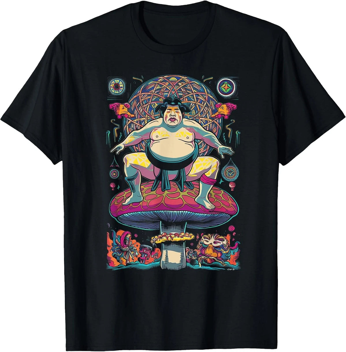 Japanese Sumo Mushroom Retro Surreal Hippie Graphic T-Shirt #5