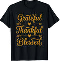 Grateful Thankful Blessed Hearts Thanksgiving T-Shirt