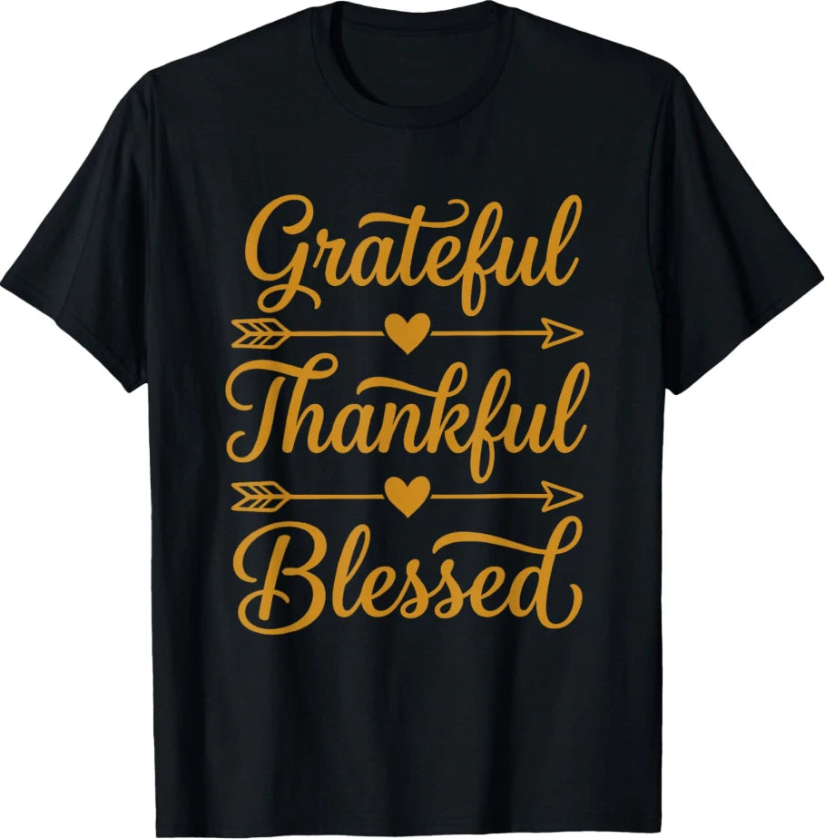 Grateful Thankful Blessed Hearts Thanksgiving T-Shirt