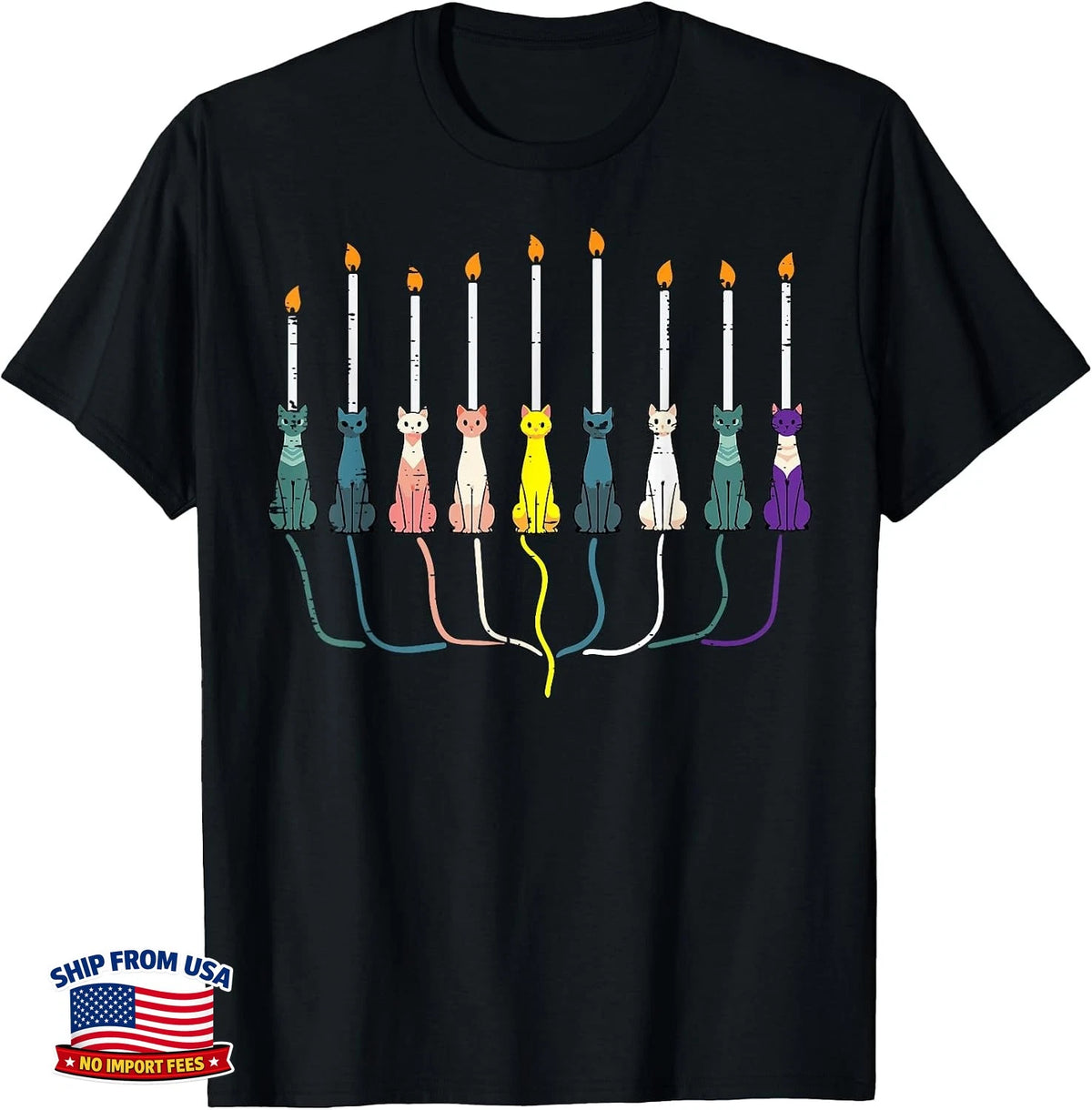 Hanukkah Chanukkah Menorah Cats Jewish T-Shirt Women Girls Kids Men
