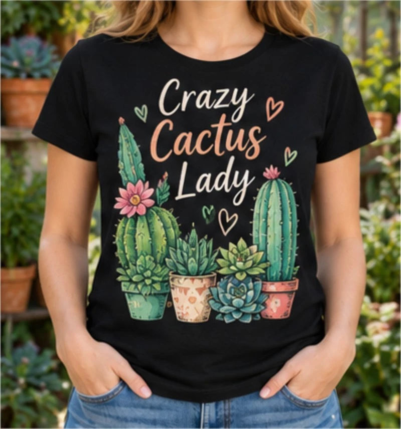 Crazy Cactus Lady T Shirt Funny Succulent Plant Lover Gardening Gift Present Tee