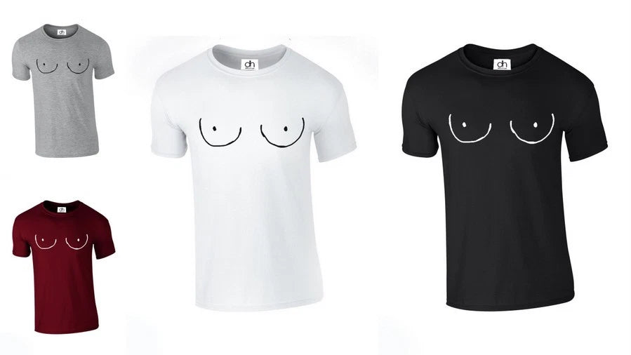 Boobies T Shirt Top Womens Boobs Titties Feline Meow Funny Couple (CHEST,TSHIRT)