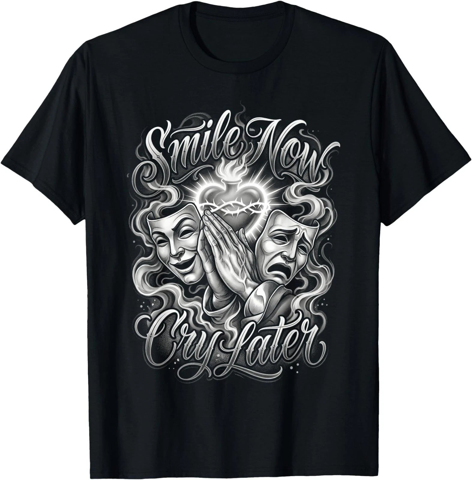Smile Now Cry Later Sacred Heart Chicano Art T-Shirt