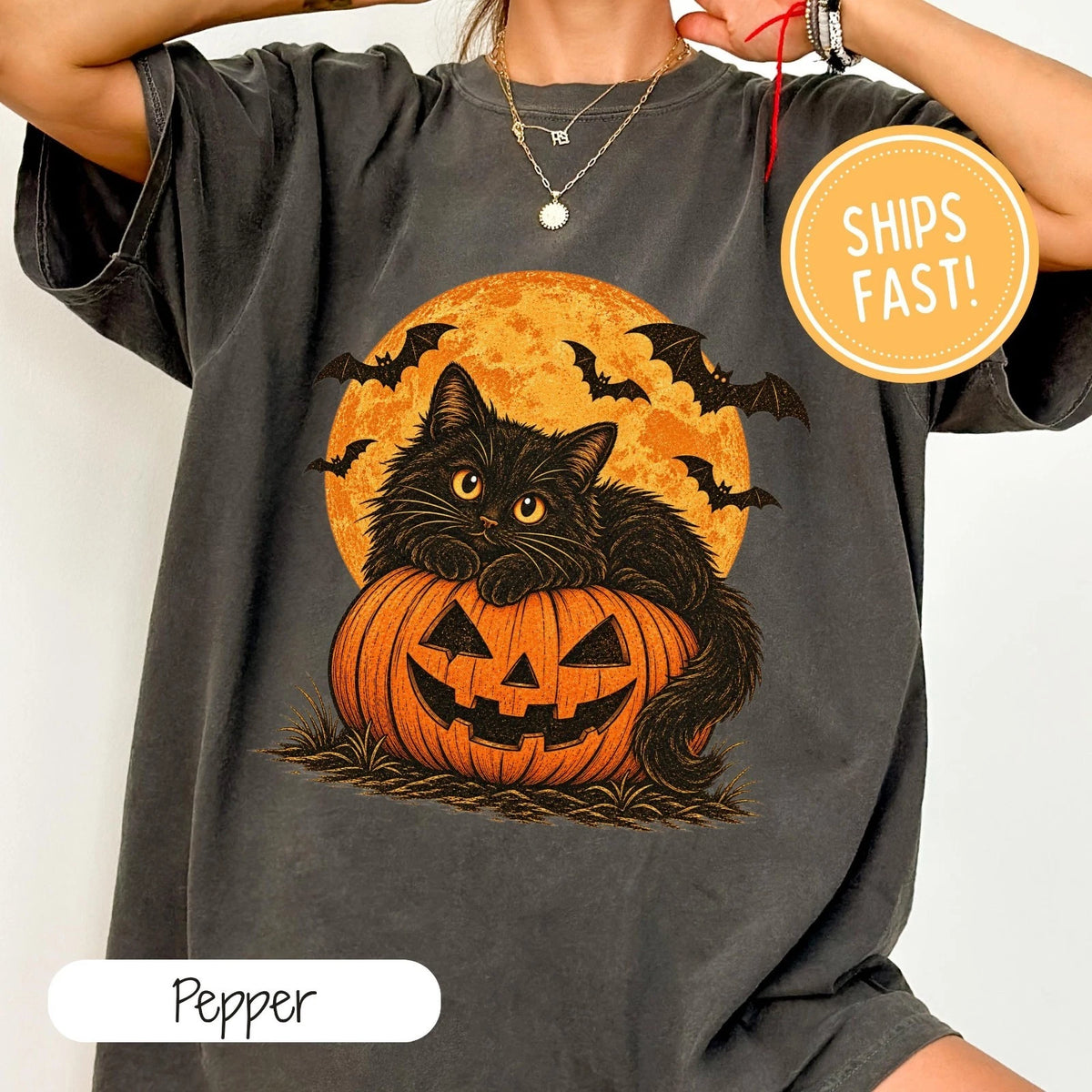 Black Cat Halloween Shirt Spooky Season Tee Vintage Halloween Shirt Cat Lover