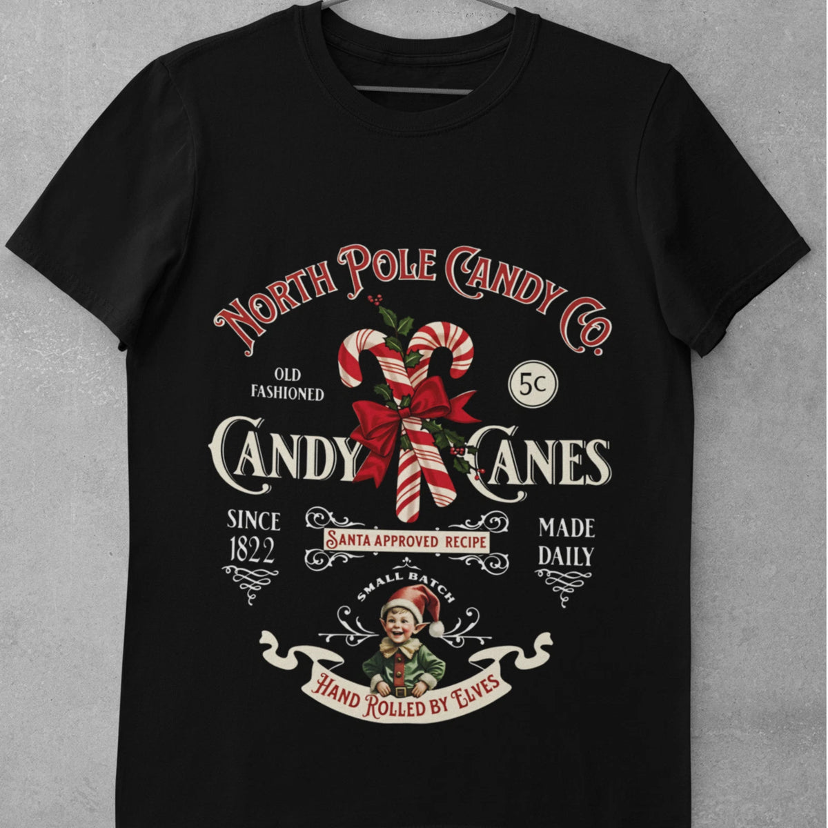 Vintage Christmas Candy Cane Shirt Retro Santa Holiday Graphic Tee