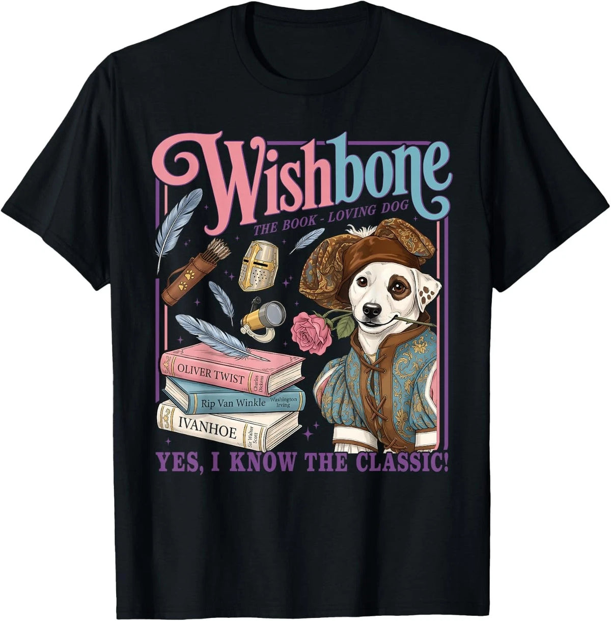 Funny 90s Nostalgia Book Loving Dog Shirt - Wishbone Design T-Shirt Image 1 of 3