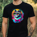 Mens Watercolour Cool Cat Print Cotton T-Shirt Size XS to 5XL