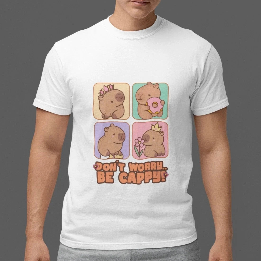 Cute Capybara T Shirt Don’t Worry Be Cappy Kawaii Animal Graphic Tee Sizes S-5XL