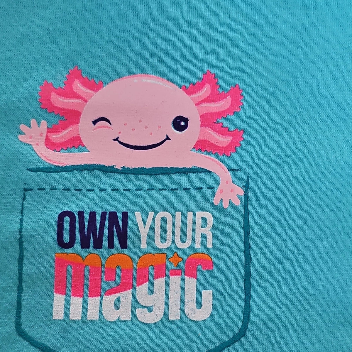Girlscouts Turquoise Axolotl T-Shirt Own Your Magic Cotton Crew Neck Size S Image 1 of 3