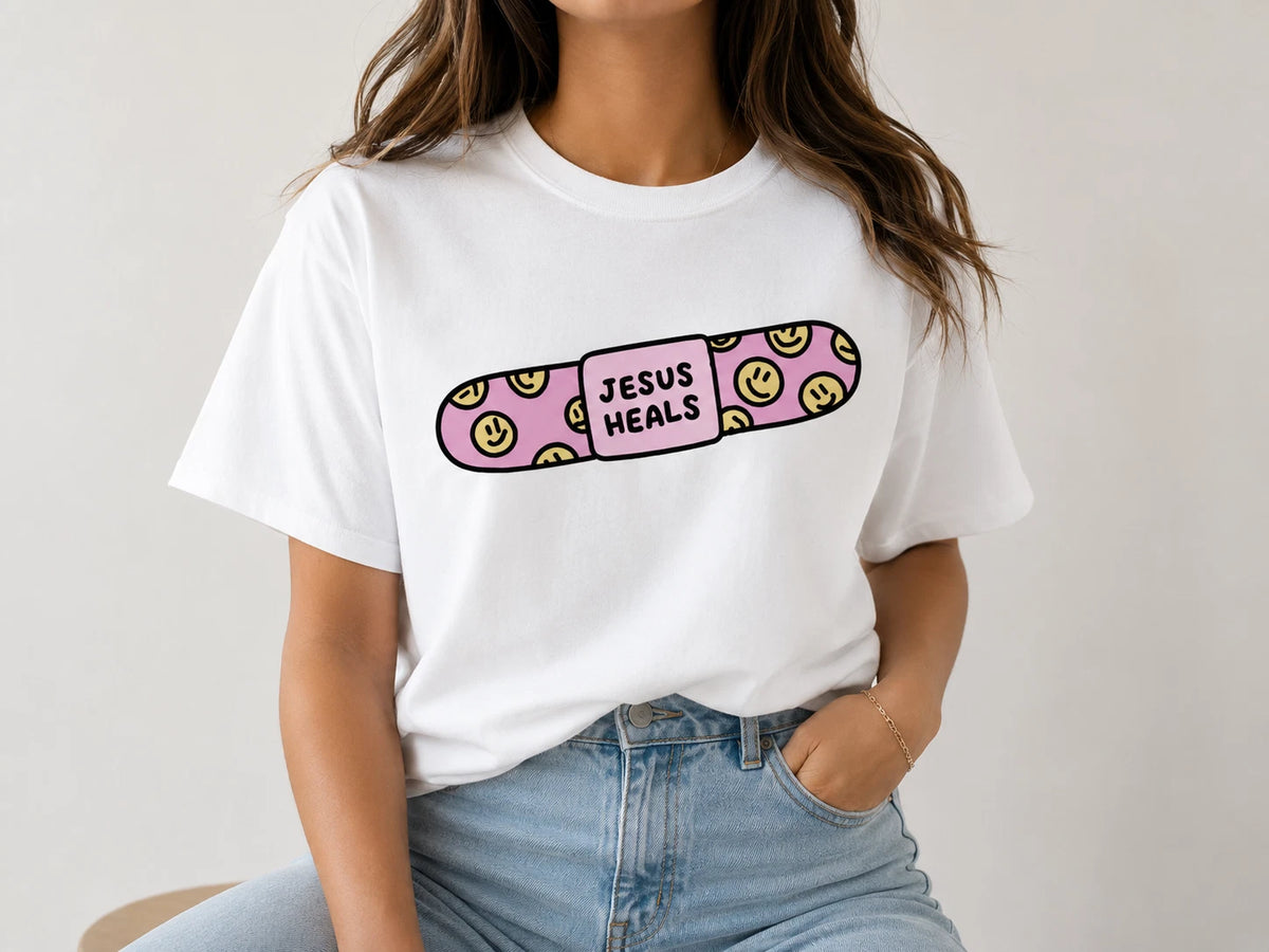 Jesus Heals Bandage Christian Graphic T-Shirt Faith Tee