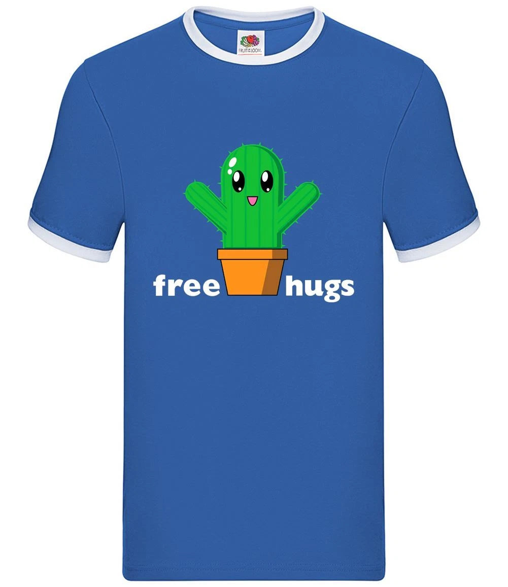 Free Cactus Hugs - Mens Ringer - Cute Cuddle Funny