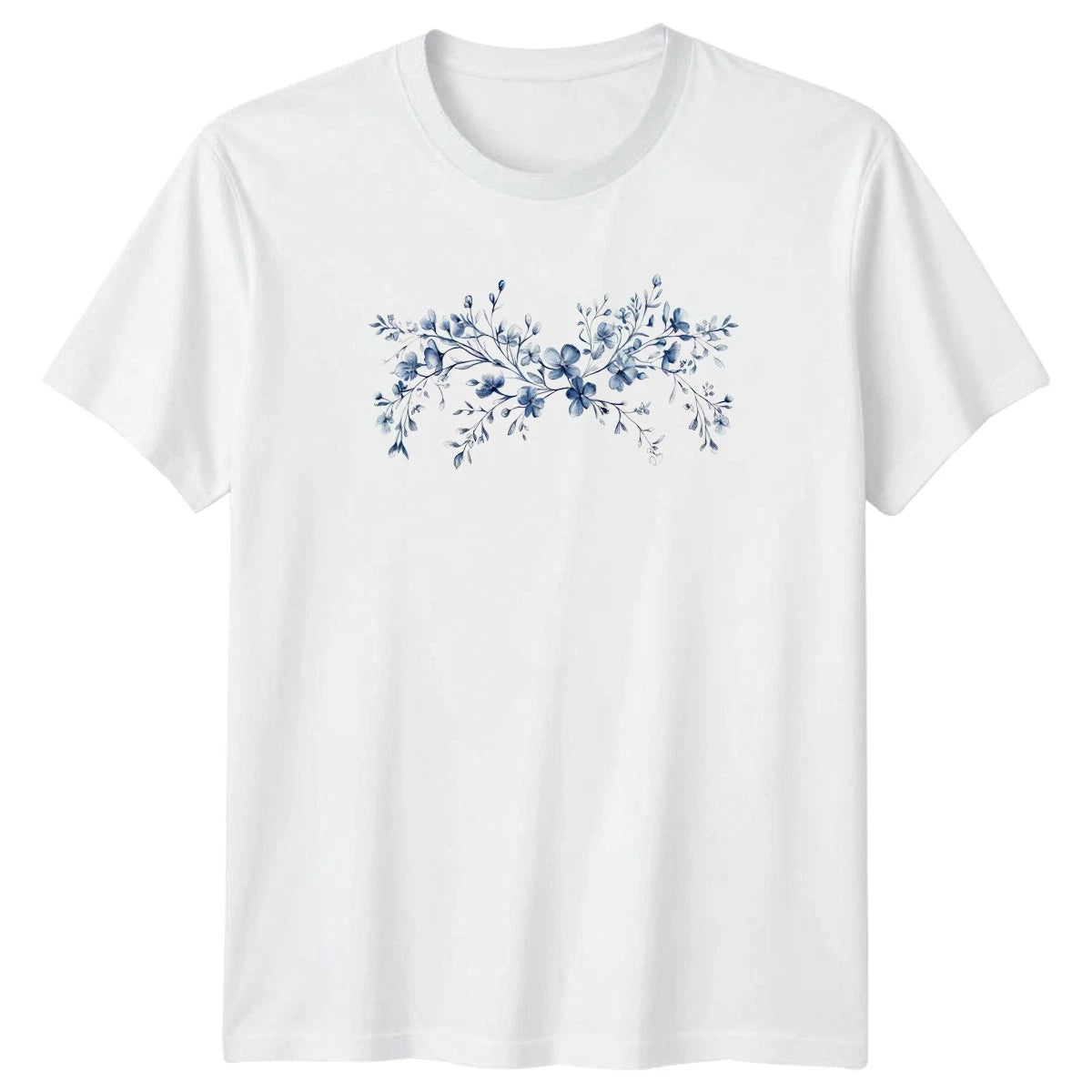 Vintage Blue Floral Botanical T-Shirt Womens Gift For Her