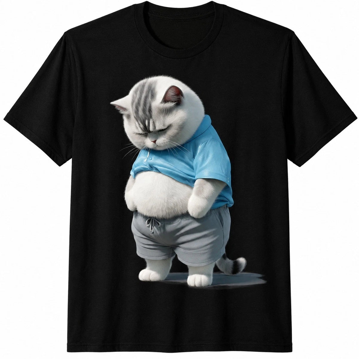 Funny Fat Sad Cat Art Design Fat Kitten Cat Lover T-Shirt