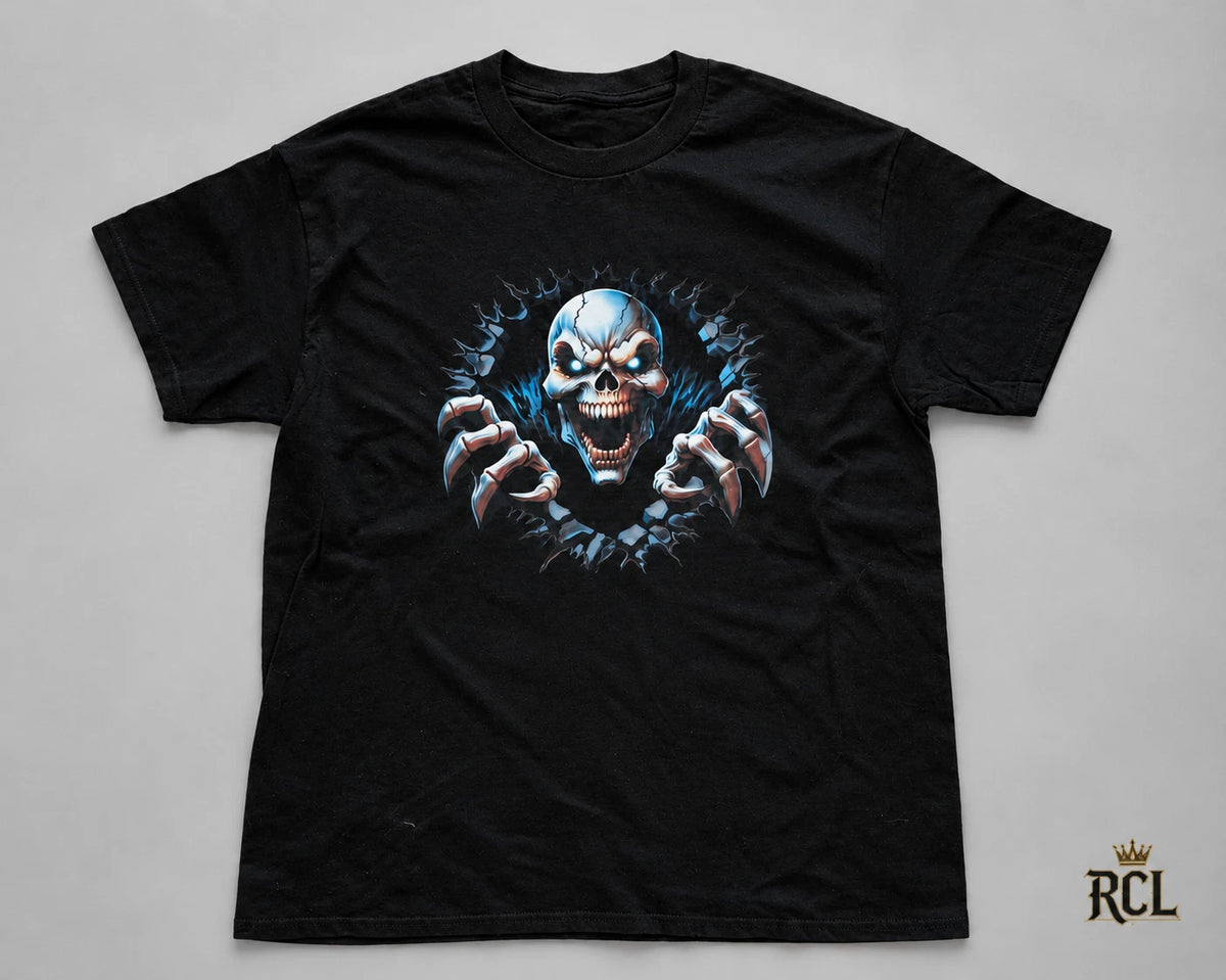 Men's Halloween Skull T-Shirt Black Graphic Tee Spooky Skeleton Short Sleeve M